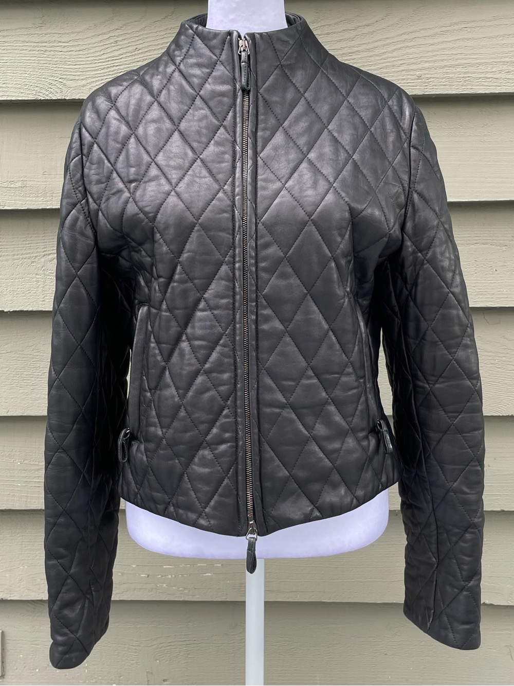 Burberry Quilted Black Leather Jacket - Diamond Stitch size 8